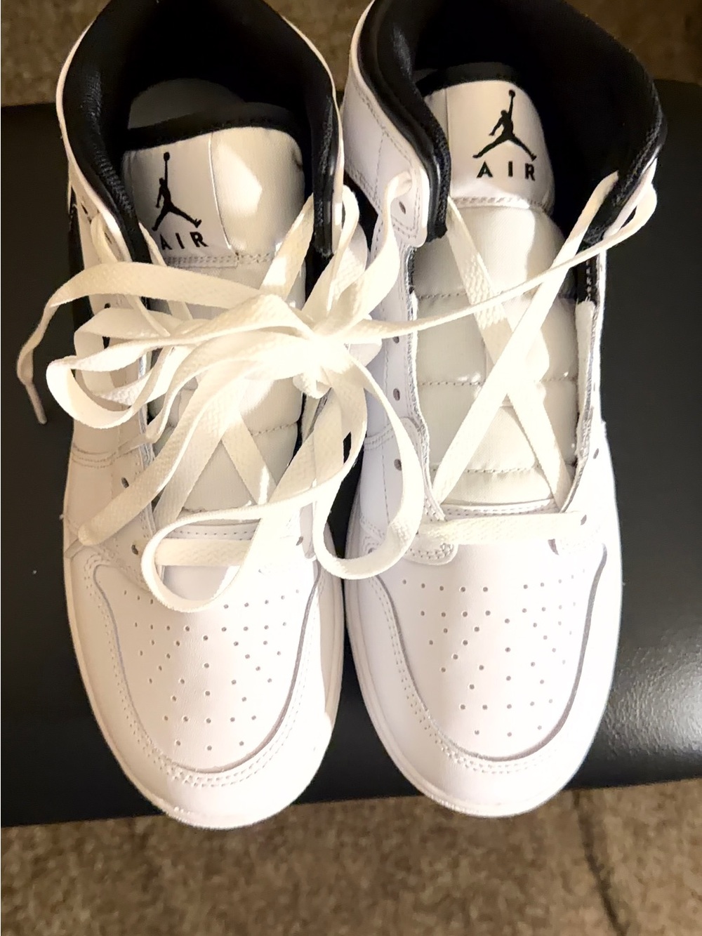 Authentic Original Vintage Style White and Black Kids High-Top Sneakers